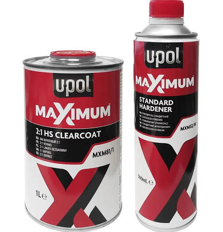 Лак акриловий U-POL MAXIMUM HS 2+1 MXMCL/1 1л із затверджувачем MXMH/M 0,5л, фото 1