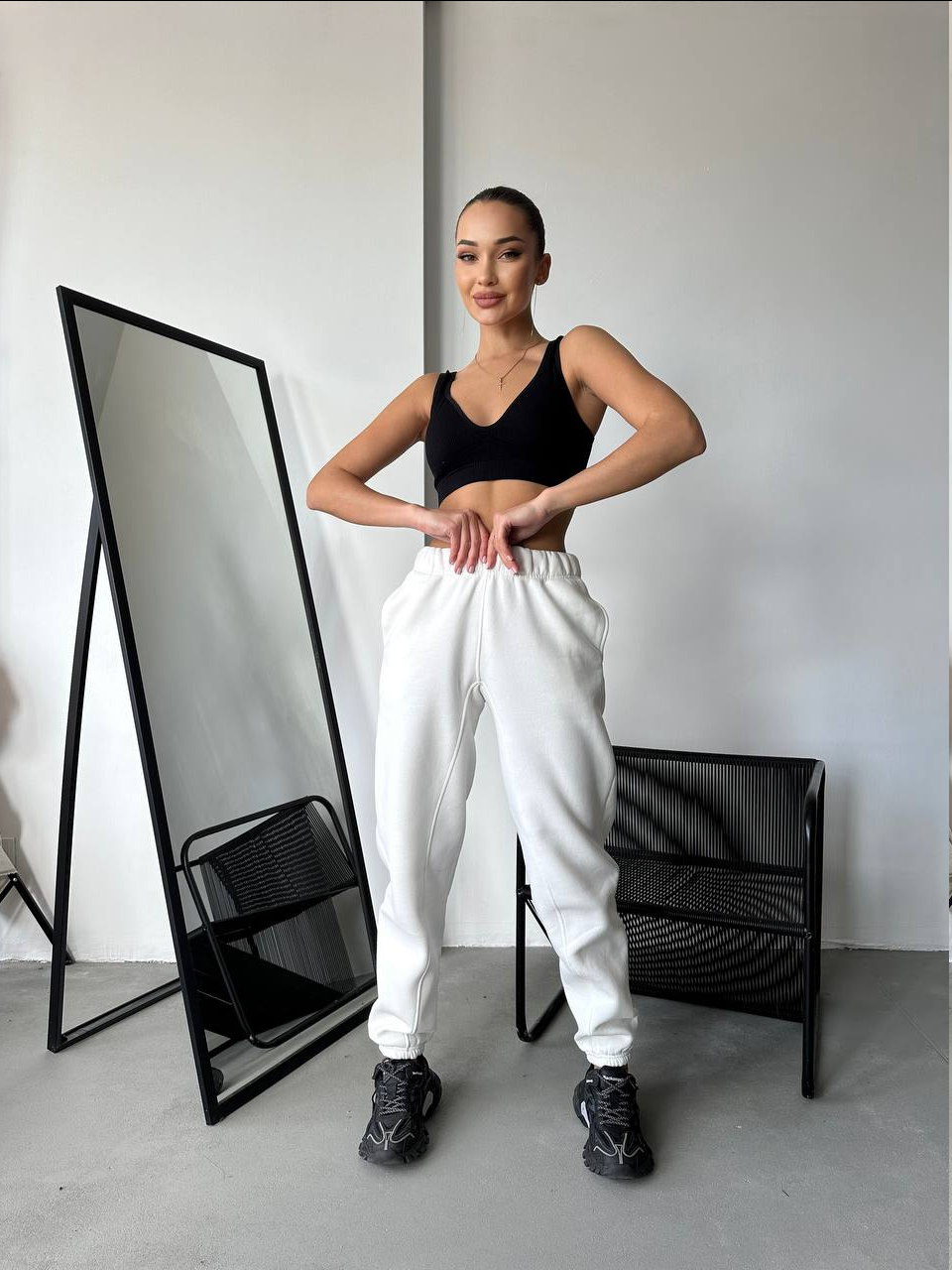 Білі спортивні штани з бавовни, фото 1