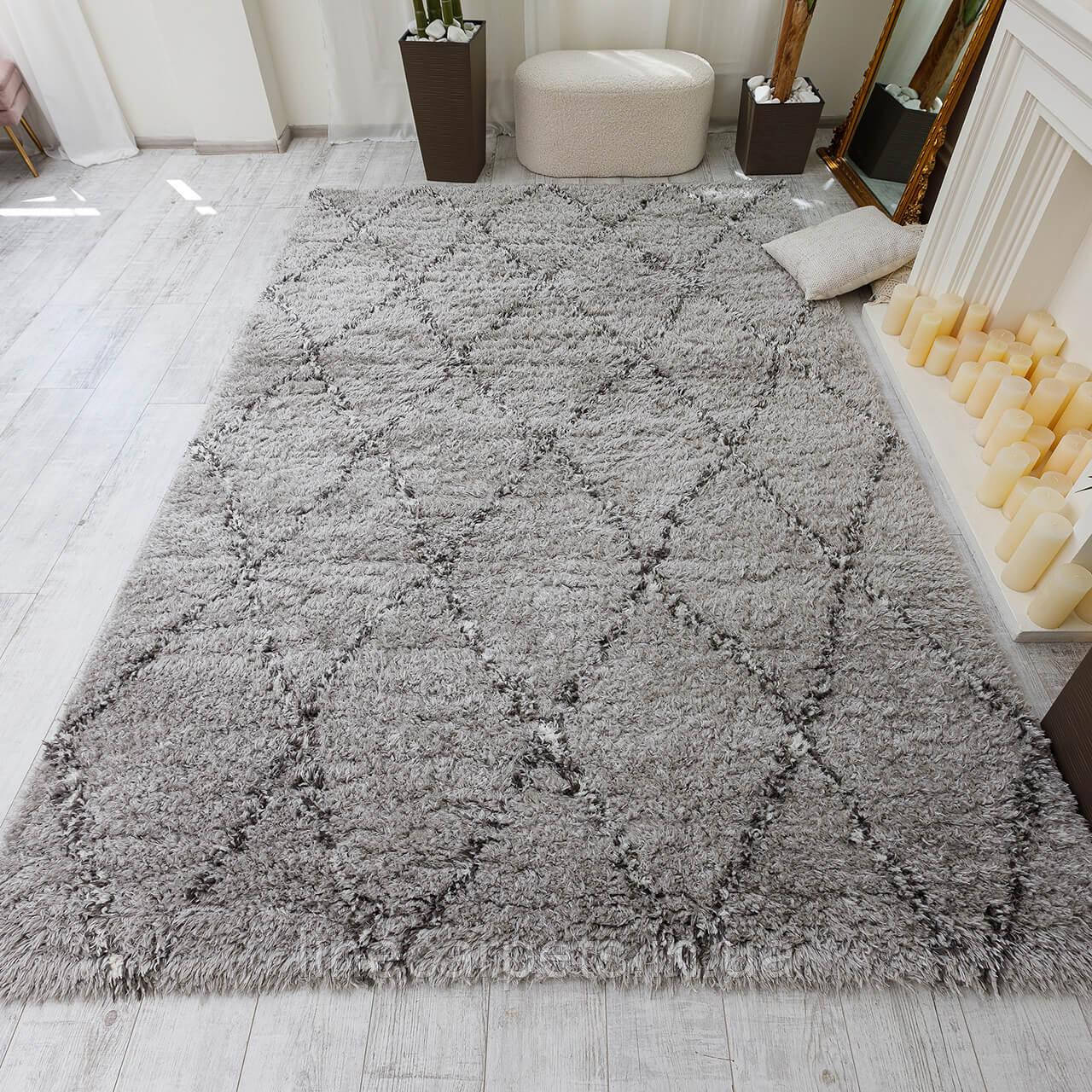 Пухнастий турецький килим QUATTRO 3508A l.grey-bone, фото 1