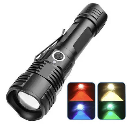 Ліхтар ручний PLD-11-4XPE(RGB), 1х18650, ЗУ microUSB, zoom, Box, фото 1