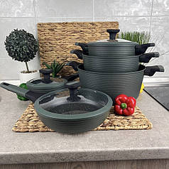 Набір кухонного посуду 12 предметів мармурове покриття Edenberg каструлі казани для дому з кришками еденберг