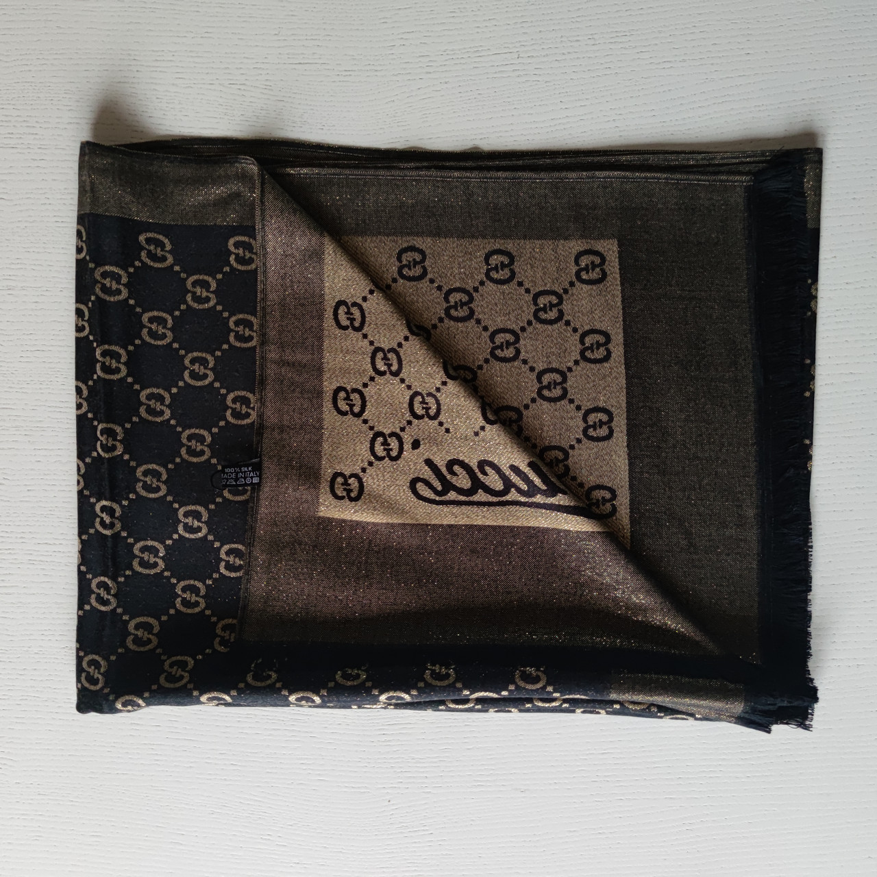 Шарф G чорний з золотим, фото 1