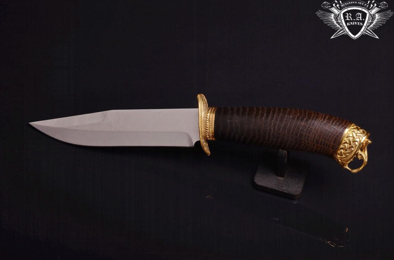 Ніж ручної роботи «Мисливець 3» 150х30х2.4см з інструментальної сталі та руків'ям з дуба, фото 1