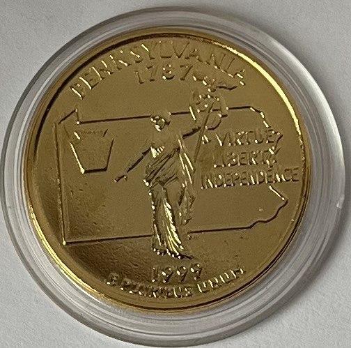 Монета США 25 центів 1999 р. Пенсільванія - Позолота