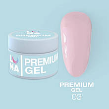Гель LUNAMoon Premium Gel №3 (ніжно-рожевий) для зміцнення, вирівнювання та нарощування нігтів, 30 мл.