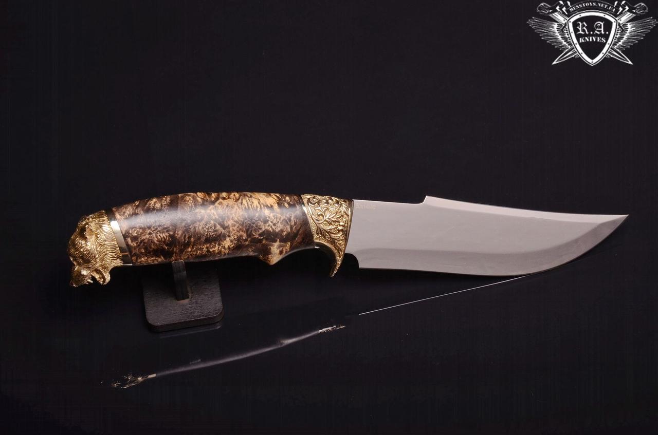 Ніж ручної роботи «Хижий вовк 2» 150х38х2.3см з інструментальної сталі та руків'ям з капа клена, фото 1