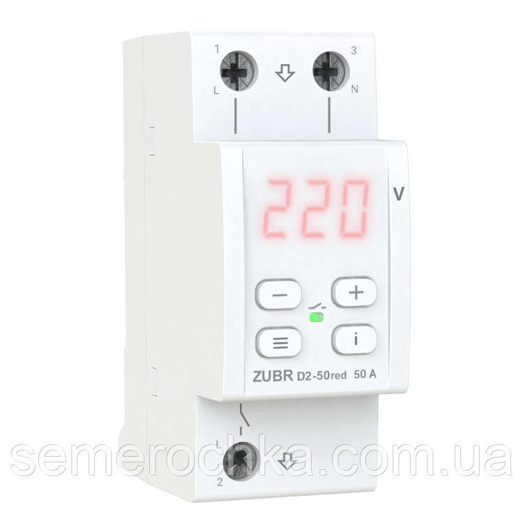 Реле напряжения ZUBR D2-50 RED на 2 модуля, реле контроля и защиты от ...