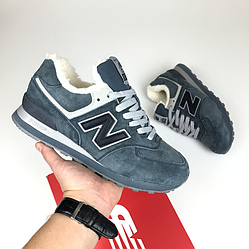 Жіночі зимові кросівки New Balance 574 winter Grey Нью баланс сірі теплі з хутром замша зима
