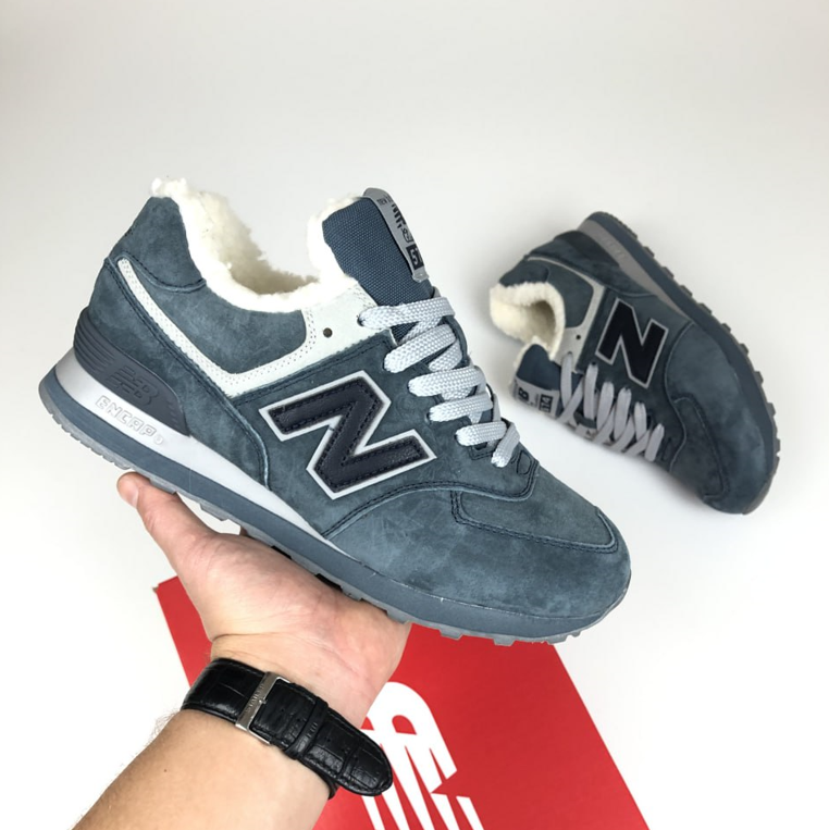Жіночі зимові кросівки New Balance 574 winter Grey Нью баланс сірі теплі з хутром замша зима