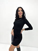 Теплое женское зимнее платье до колена из ангоры рубчик черного цвета