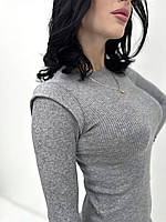 Теплое женское зимнее платье до колена из ангоры рубчик серого цвета