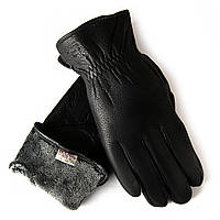 Рукавичка Чоловіча шкіра-олень M2-25-003 black махра. Чоловічі шкіряні рукавички гуртом