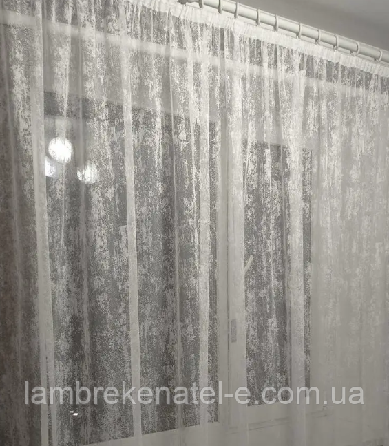 Тюль у зал, жакард мармур білого кольору