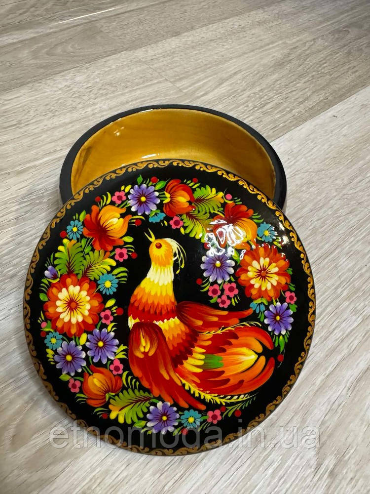 Home collection Скринька кругла дерев'яна 13,5 см Петриківський розпис ручна робота