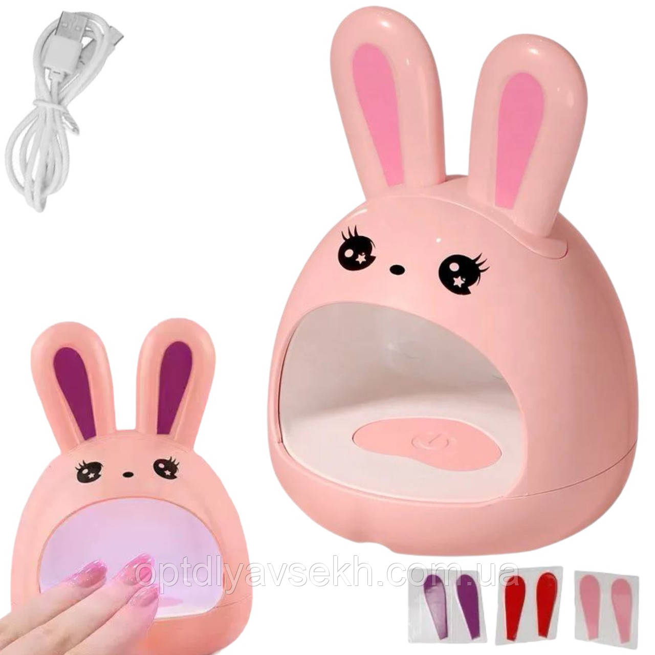 Портативна міні лампа "Милий кролик" для сушіння нігтів, верхніх форм, гелевих типс, декору (на USB), 24 Вт., фото 1