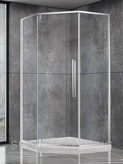 Душова кабіна 100х100х190 без піддону Dusel DL197H Chrome п'ятикутна розпашні двері прозоре скло 6мм, фото 1