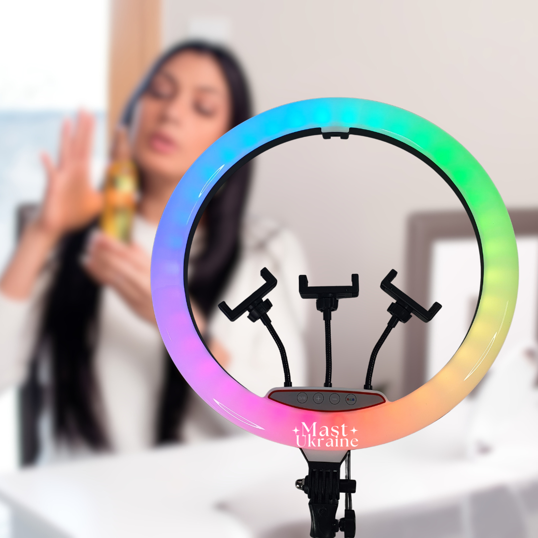 Кільцева LED-лампа RGB Ring Fill Light діаметром 45 см. з 3 тримачами для телефону VEN-149, фото 1