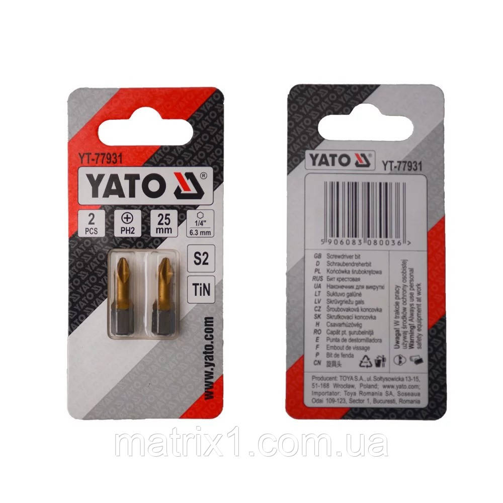 Насадка викруткова PH2 х 25 мм. HEX 1/4", покрита титаном YATO YT-77931