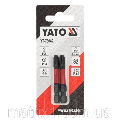 Біти ударні PH3 х 50 мм. 6 гранований хвостовик 1/4", 2 од. YATO YT-78042
