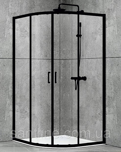 Душова кабіна 90х90х190 без піддону Dusel EF-182B Black Matt розсувні двері чорний профіль, фото 1