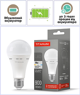 Акумуляторна лампа 10W E27 А68 4000K Titanum