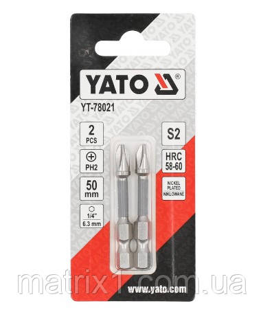 Насадка викруткова YATO PH2 х 50 мм. HEX 1/4», покрита нікелем, 2 шт. YT-78021