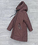 Зимова куртка дитяче пальто для дівчинки до 14 років Подовжений матовий пуховик з флісовою підкладкою на дівчаток 152, фото 5