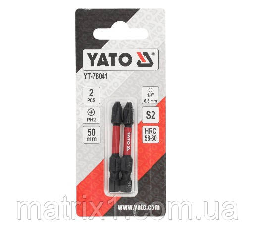 Біти ударні PH2 х 50 мм. 6 гранних хвостовик 1/4", 2 од. YATO YT-78041