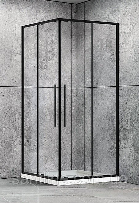 Душова кабіна 100х100х190 см без піддону DUSEL DSL194B Black Matt розсувні двері чорний профіль, фото 1