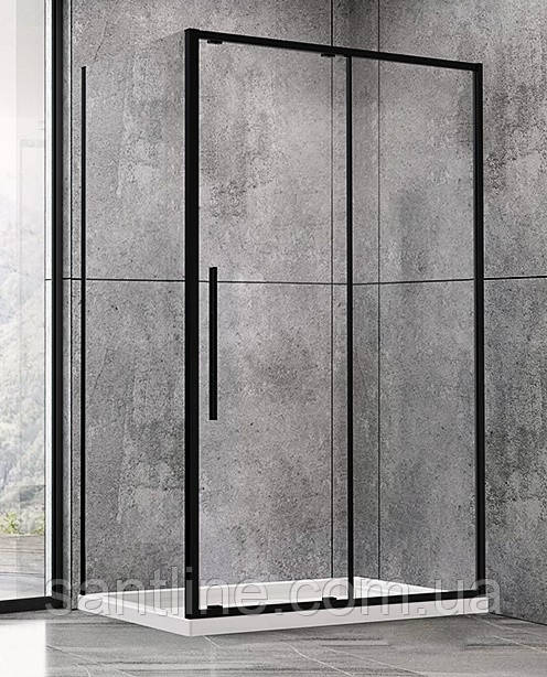 Душова кабіна 120х80х190 см прямокутна Dusel DSL191B+195B Black Matt розсувні двері прозоре скло, фото 1