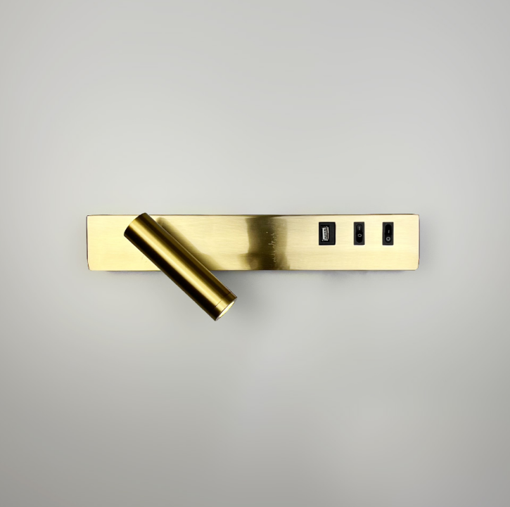 Латунне бра з поворотним спотом зліва + розʼєм USB WJ 028/2 R AB (правий), фото 1