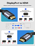 JSAUX 4K DisplayPort to HDMI кабель довжиною 6,6 фута для передачі відео UHD 2K@120Hz/4K@30, односторонній кабель з нейлоновим обп, фото 4