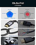 JSAUX 4K DisplayPort to HDMI кабель довжиною 6,6 фута для передачі відео UHD 2K@120Hz/4K@30, односторонній кабель з нейлоновим обп, фото 8