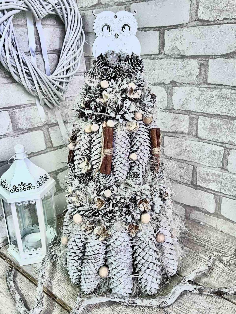Дізайнерська ялинка з натуральних матеріалів і кориці , новорічна ялиночка, ялиночка на стіл, 50 см, фото 1