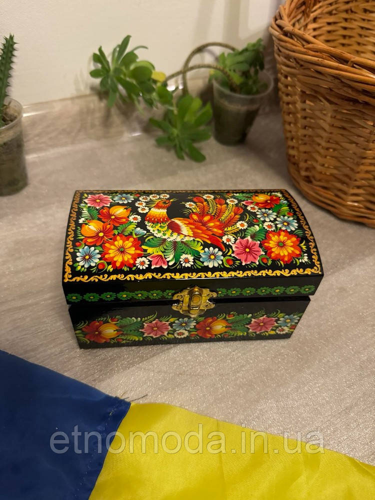 Home collection Скринька овальна дерев'яна 16*8,5 см Петриківський розпис ручна робота, шкатулка