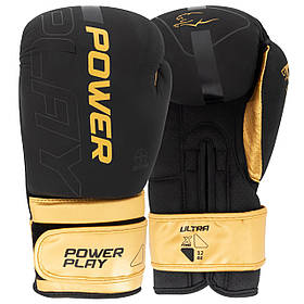 Боксерські рукавиці PowerPlay 3024 Ultra Mat Чорно-Золоті 16 унцій