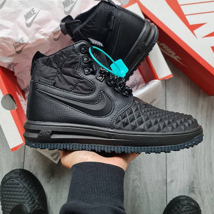 Зимові Чоловічі Кросівки Nike Lunar Force 1 Duckboot 17 Fur / Найк Лунар Форс 1 Дакбут 17 Чорні (Хутро), фото 1