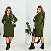 Тепла з начосом спортивного стилю сукня з капюшоном і кишенею спереду, батал великі розміри, фото 6