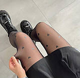 Утеплені колготки з імітацією капронових принт сердечки, колготи на хутрі ефект голих ніжок з сердцями 42-48, фото 3