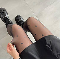 Жіночі колготи з утепленням ефект голих ніжок з сердцями,колготи-капронки на хутрі S/L