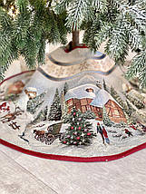 Спідниця під ялинку новорічна гобеленова кругла Різдво в Карпатах Ø 90 см покривало килимок спідниця для ялинки, фото 3