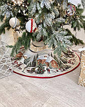 Спідниця під ялинку новорічна гобеленова кругла Різдво в Карпатах Ø 90 см покривало килимок спідниця для ялинки, фото 5