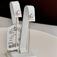 Срібні сережки протяжки в позолоте Білий камінчик