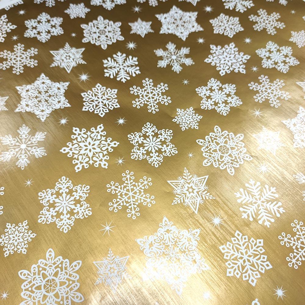 Подарунковий папір новорічний № 122 Сніжинки, бронза, фото 1