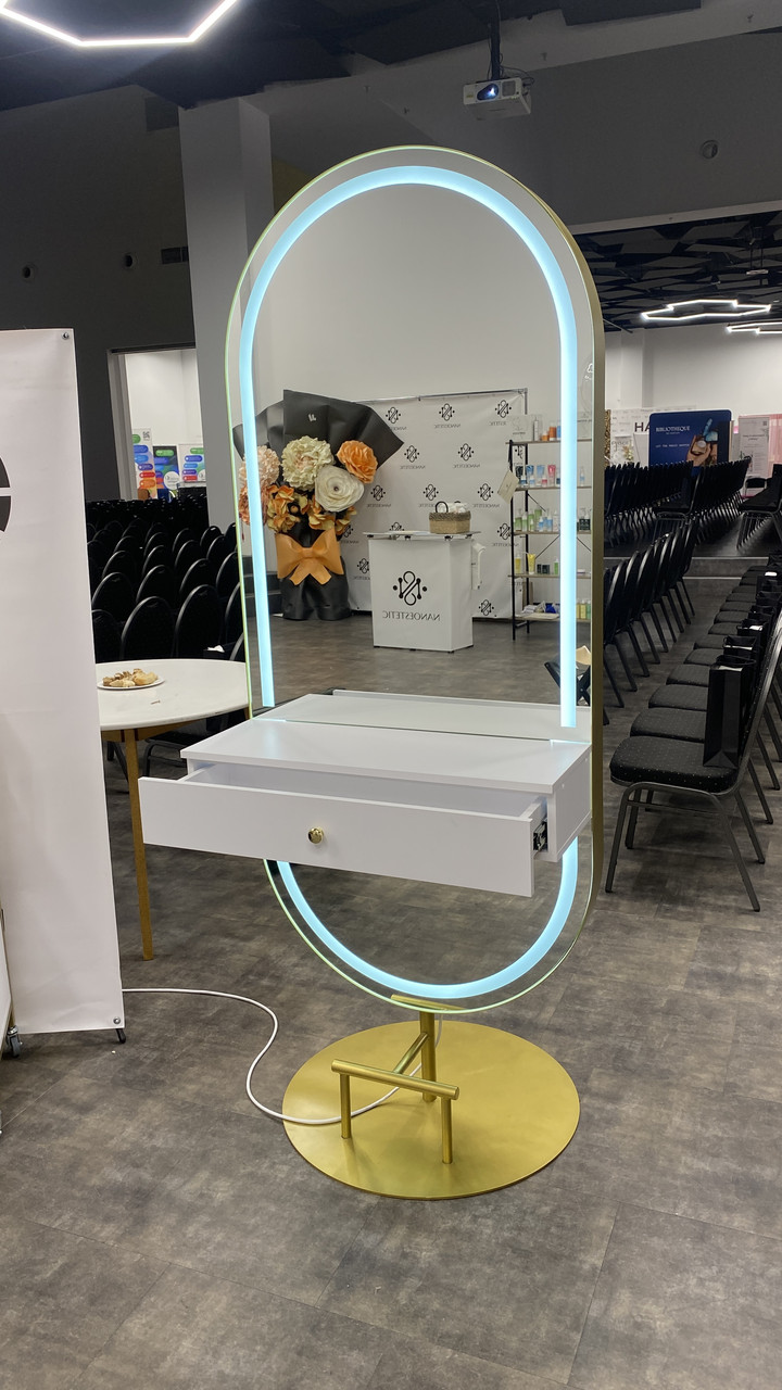 Робоче місце Візажиста Shine з підсвіткою, каркас метал золото, ДСП Білий (VelmiTM)
