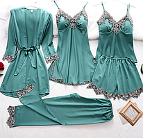 Домашній комплект білизни для сну: піжама з шортиками та штанами, халат та сорочка