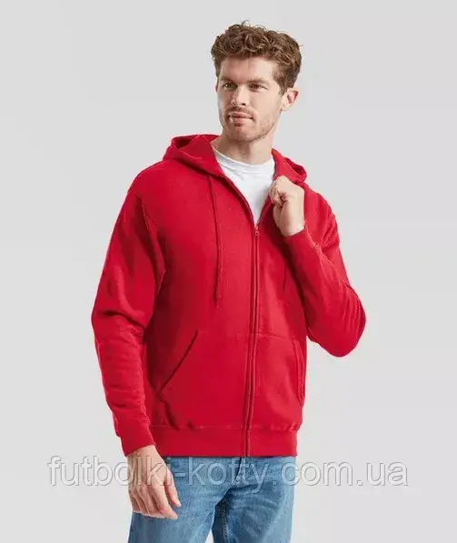 Толстовка чоловіча червона кофта з капюшоном на блискавці Cl. hooded sweat jacket Fruit of the Loom,2XL