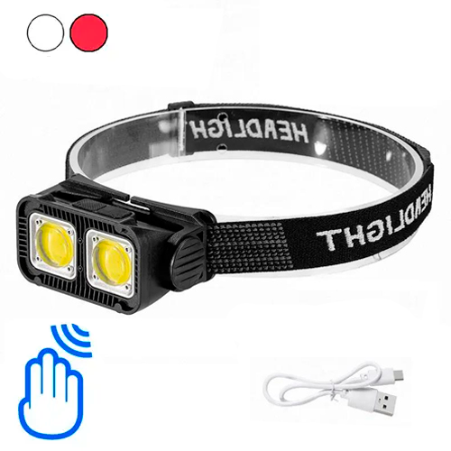 Потужний налобний ліхтар L-31/K372, 2COB, сенсорне керування, біле і червоне світло, АКБ Li-Ion, ЗП Type C, фото 1