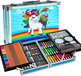 Великий набір для малювання Єдиноріг 145 предметів в алюмінієвій валізі блакитний