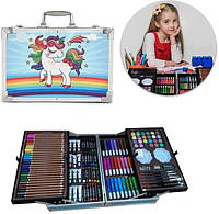 Великий набір для малювання Єдиноріг 145 предметів в алюмінієвій валізі блакитний, фото 3